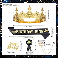 Vista 3 de Junkin 5 accesorios de cumpleaños para hombre, incluyen corona de rey con banda de hojalata, broche de cadena colgante para fiesta de cumpleaños