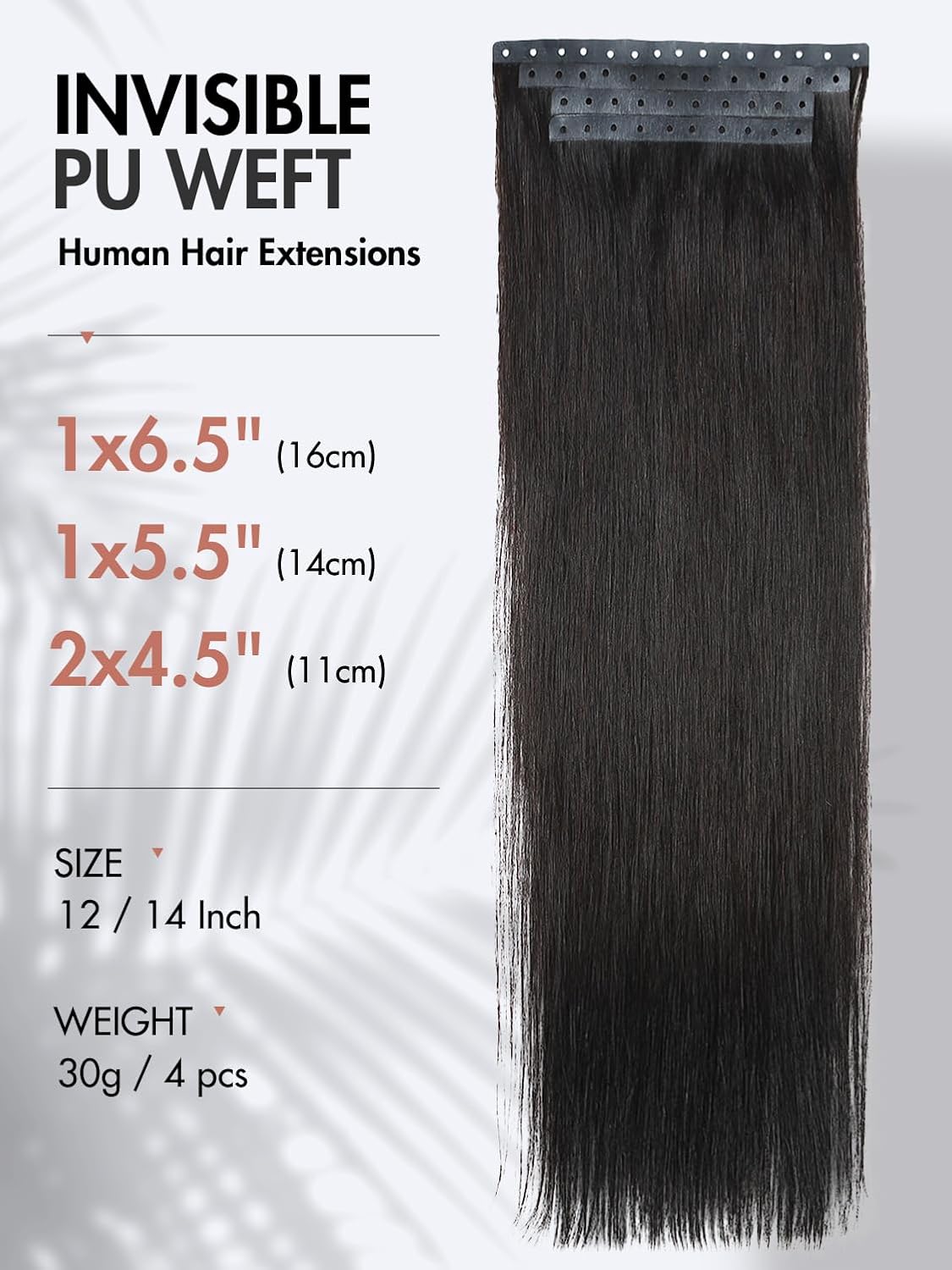 Remy Human Hair Extension Micro Ring PU Hair Extensions Invisible Beaded Weft Hair Extensions Human Hair Tape in Weft in Hair Extension Human Hair for Women Natural Black (30g 4Pcs,12 Inch)