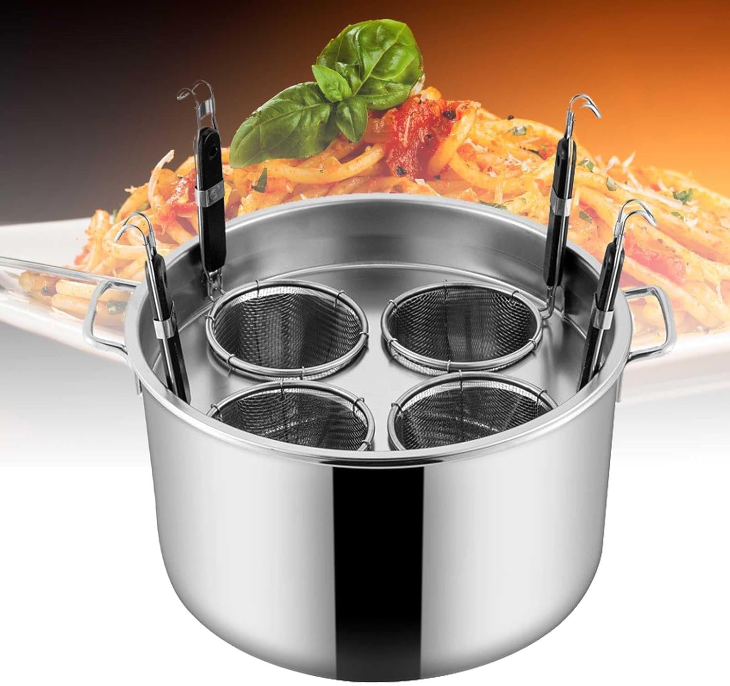 Pentola per pasta con inserti setaccio, pentola multifunzione da 41,5 cm, per piani cottura a induzione, a gas e in ceramica, grande capacità con cestello per cottura a vapore, per cucina di casa