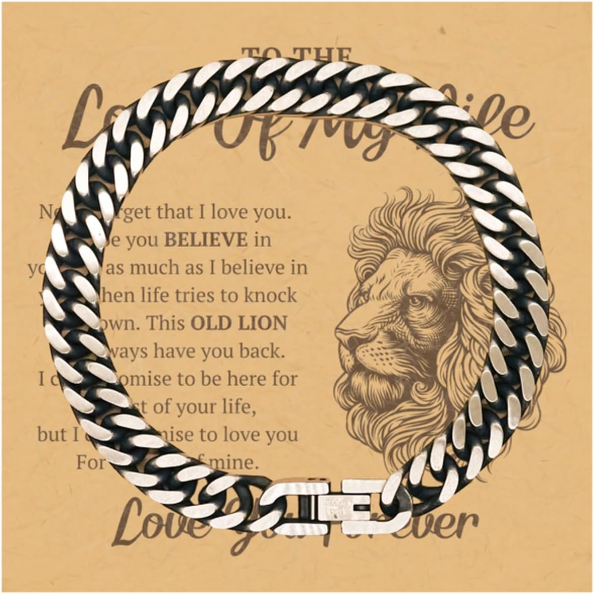 To The Love Of My Life Cuban Link Bracelet Gifts For The Love Of Life - This Old Lion Will Always Have You Back - Motivational Gradution Christmas Birthday Fathers' Day Gifts For Men