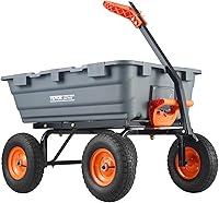 VEVOR 1200lbs 7 Cu Ft Heavy Duty Garden Dump Cart - 2-in-1 Convertible Handle, 13" All-Terrain Wheels, Tow-Behind ATV Tractor Wagon