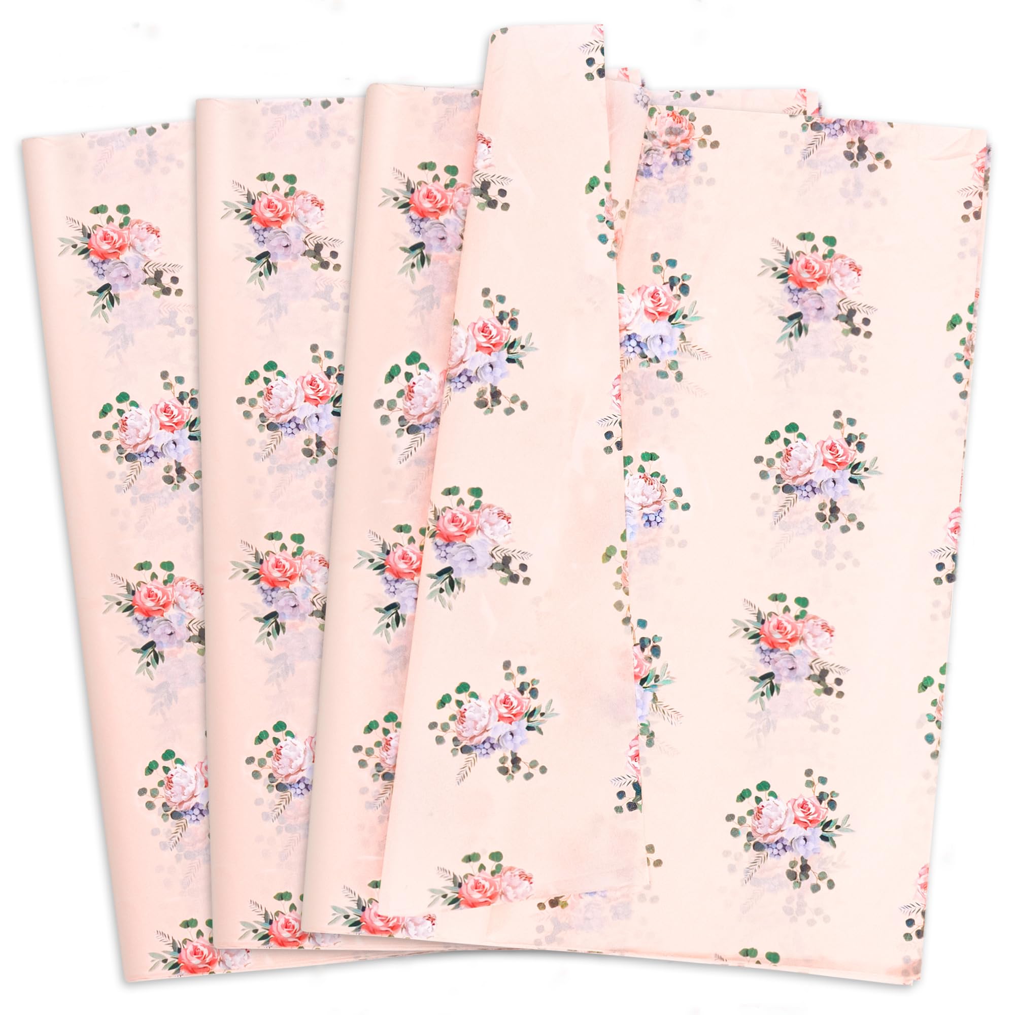 Hi Sasara 60 Sheets Pink Rose Floral Tissue Paper Bulk, 14 x 20 inch, Rose Floral Tissue Paper for Gift Bags, Baby Showers, Wedding, Birthday Party