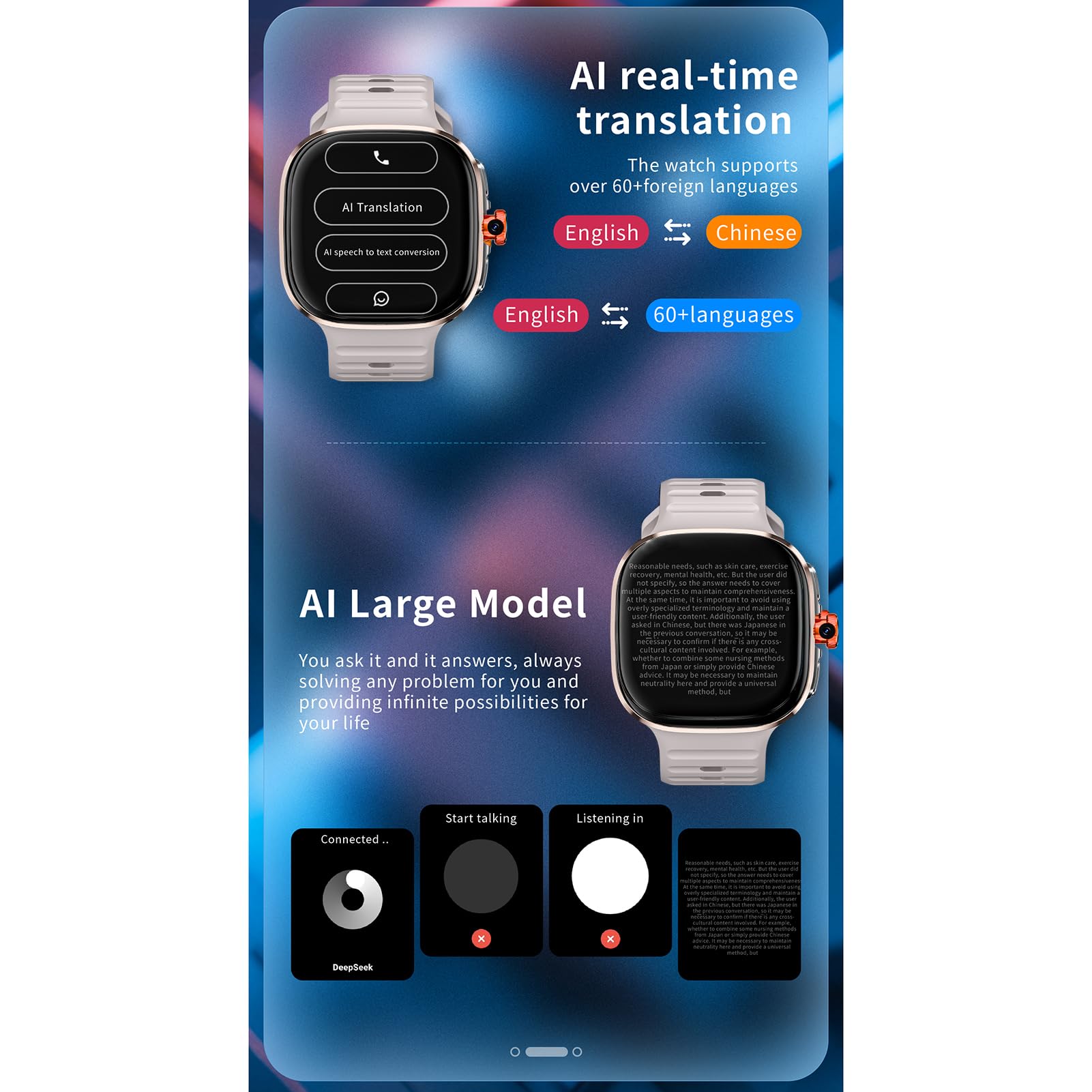 Lazmin112 Inteligentny Zegarek 4G, Wi-Fi, Gps, Bt, Tłumaczenie Ai, Połączenia Telefoniczne, Gniazdo Karty Nano Sim, Monitor Aktywności Fizycznej, Nfc, Aparat Fotograficzny, 32 Gb (Złoty)
