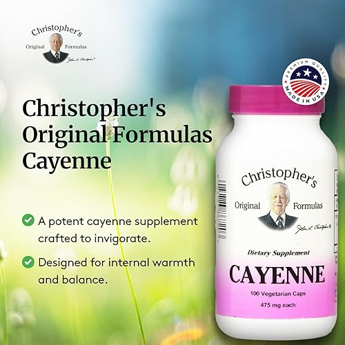 Miniatura 4 de Christopher's Original Formulas Fórmula de cayena, suplemento herbario natural, 100 cápsulas