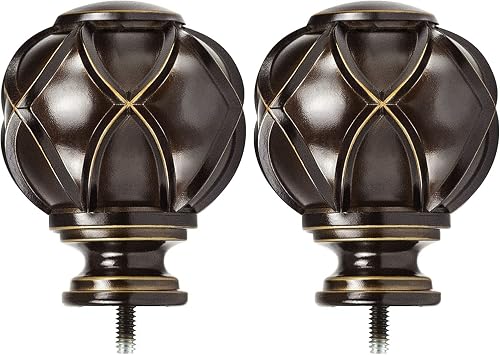 KAMANINA Netted Texture Replacement Finials for 1 or 7/8 Inch Curtain rods, M6 Screw Rod Finials, Bronze, 2pcs