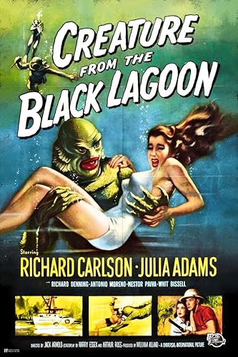 Póster de película de terror retro vintage con diseño de criatura de la laguna negra, mercancía de terror, decoración clásica de monstruo