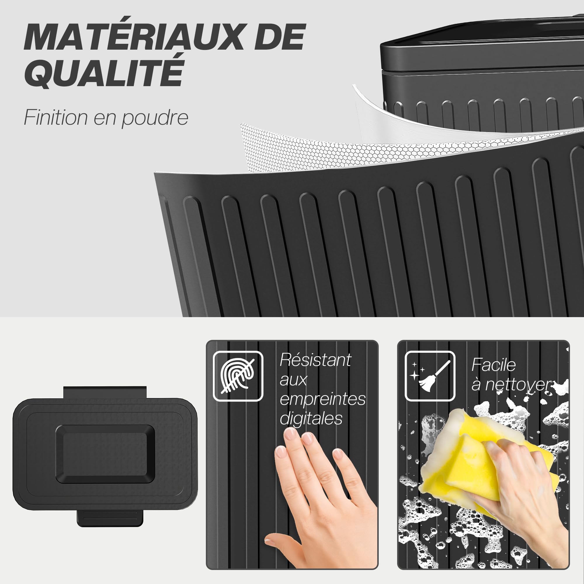 HOMCOM Poubelle à double compartiment 2 x 20L, poubelle de cuisine à pédale tri sélectif, seaux intérieurs amovibles, couvercle fermeture douce, maintien en ouverture, sacs-poubelle, anti-traces, noir