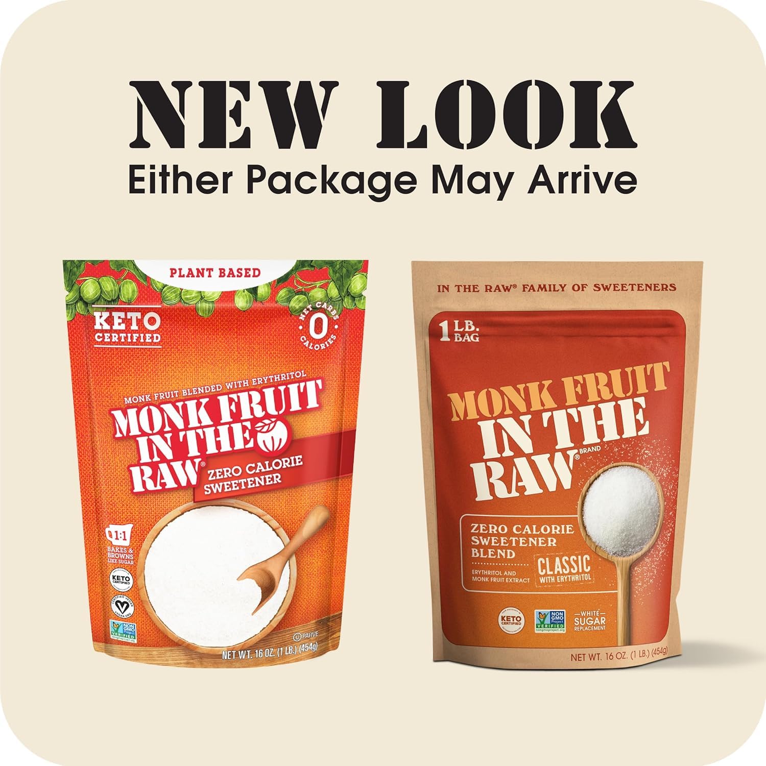 Monk Fruit In The Raw Sweetener Baker's Bag, 16 oz., 8 Pack, Keto Certified Monk Fruit Sweetener, Zero Calories, Zero Net Carbs, Non-GMO Project Verified