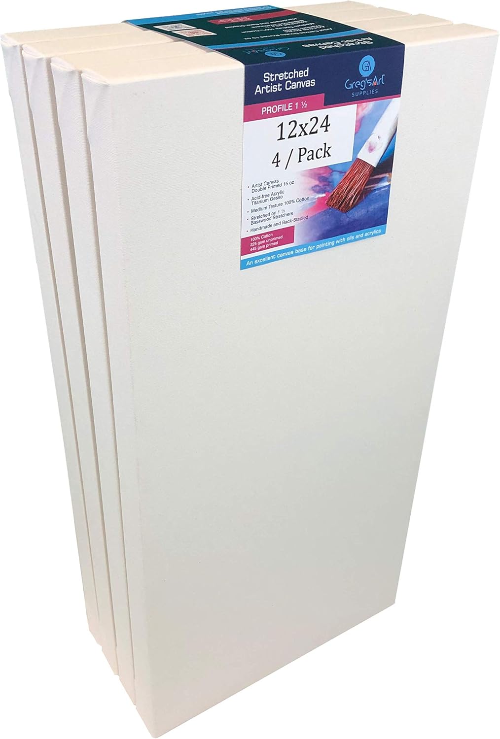 12x24 | 4 Pack | Stretched Gallery Artist Canvas | 1.5 Inch Deep | Premium Quality | Suitable for All Painting Mediums | Handcrafted in North America