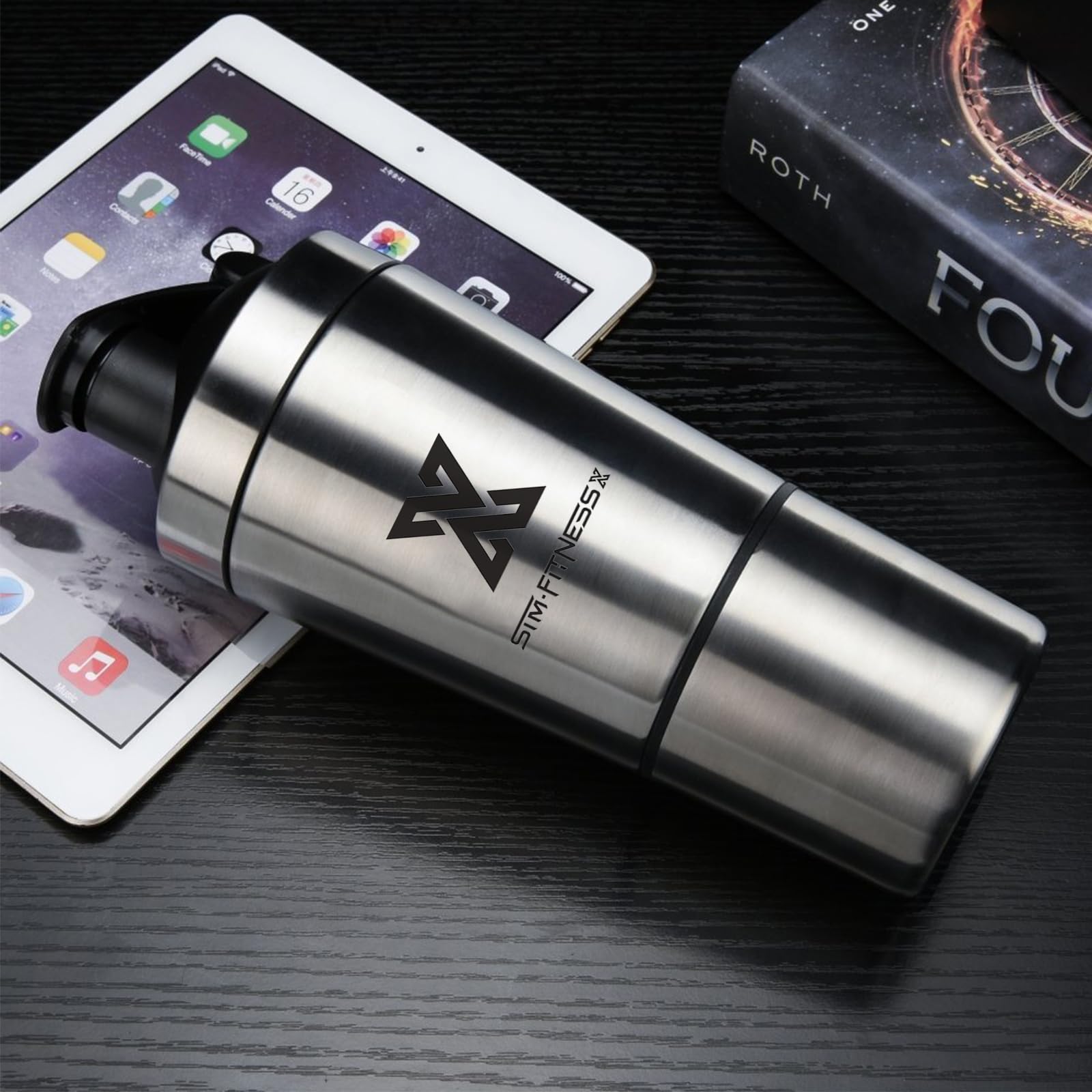 X SIM FITNESSX Fitness Sport Bottle Shaker per Proteine Acciaio Inox in Acciaio da capacità 700ML/591ML+200ML (591ML+200MLcontenitore proteico)