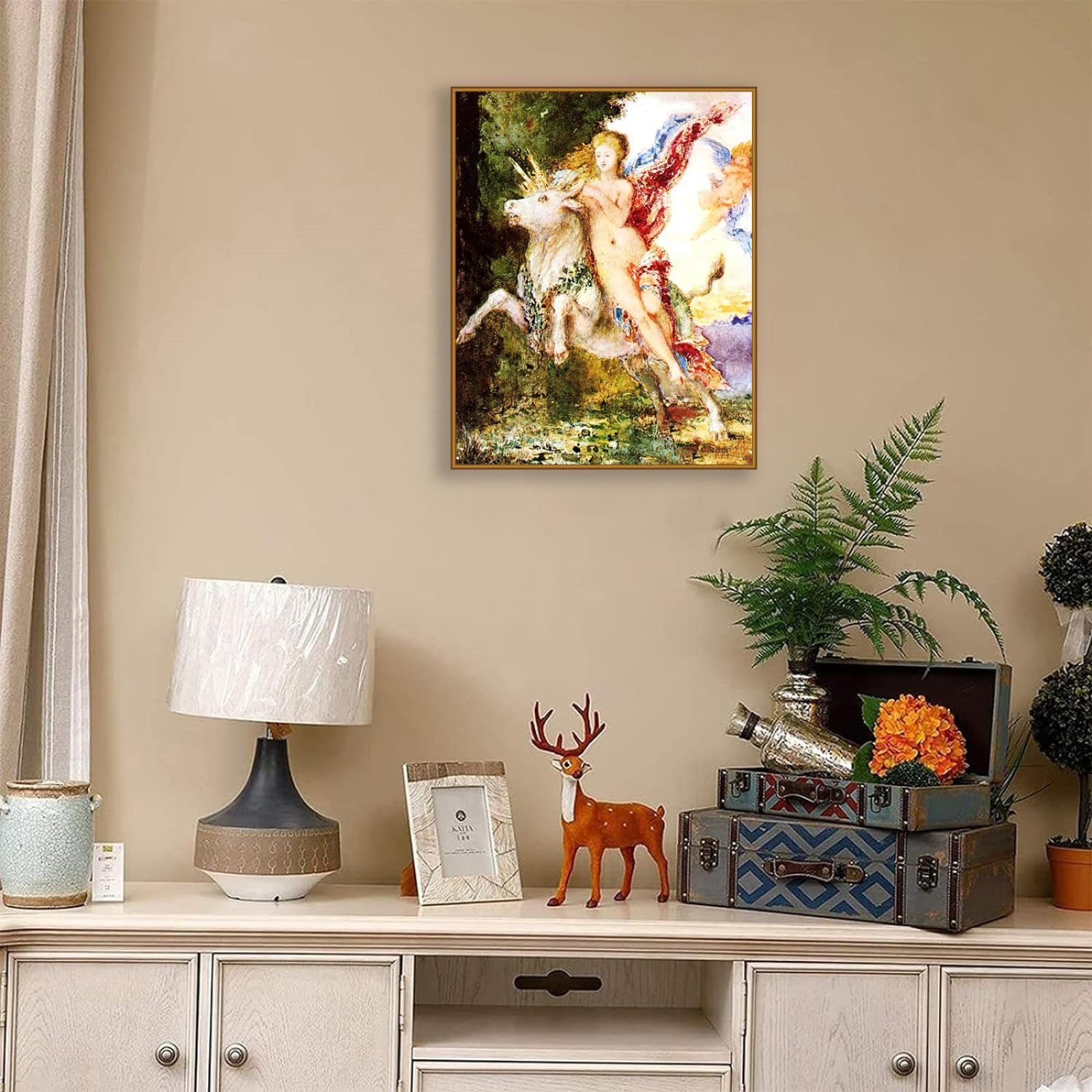 Gustave Moreau Cuadro en lienzo,Europa y el toro,Reproducciones de Cuadros Famosos Carteles e Impresiones Para DecoracióN del Hogar60x50cm(24x20in) marco de teca