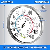 Vista 3 de Outdoor Thermometer Hygrometer - 12'' Indoor Outdoor Thermometer Wireless, Indoor Thermometer for Room Home Temperature, No Battery, Wall Bronze 8