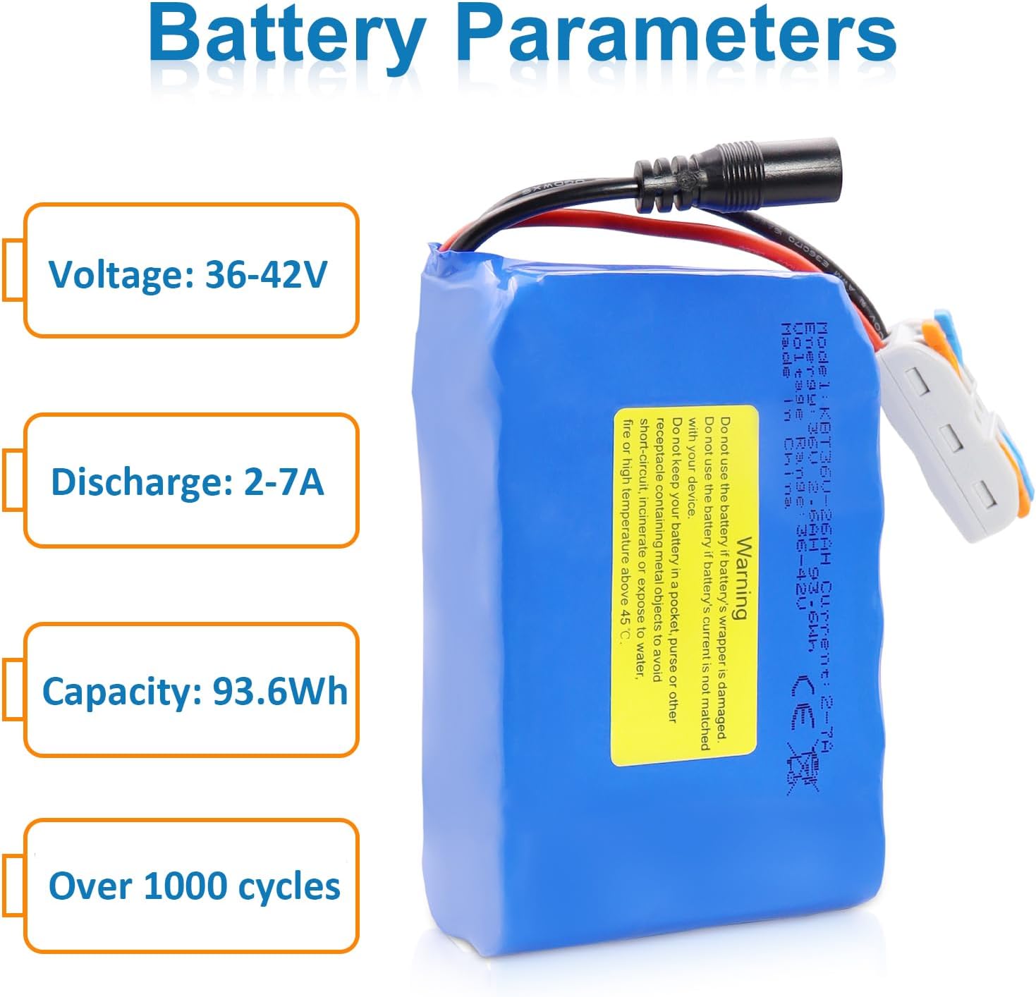 KBT 36V 2.6Ah Rechargeable Lithium Battery with Charger, Charging Cable, Cable Connector - Image 2