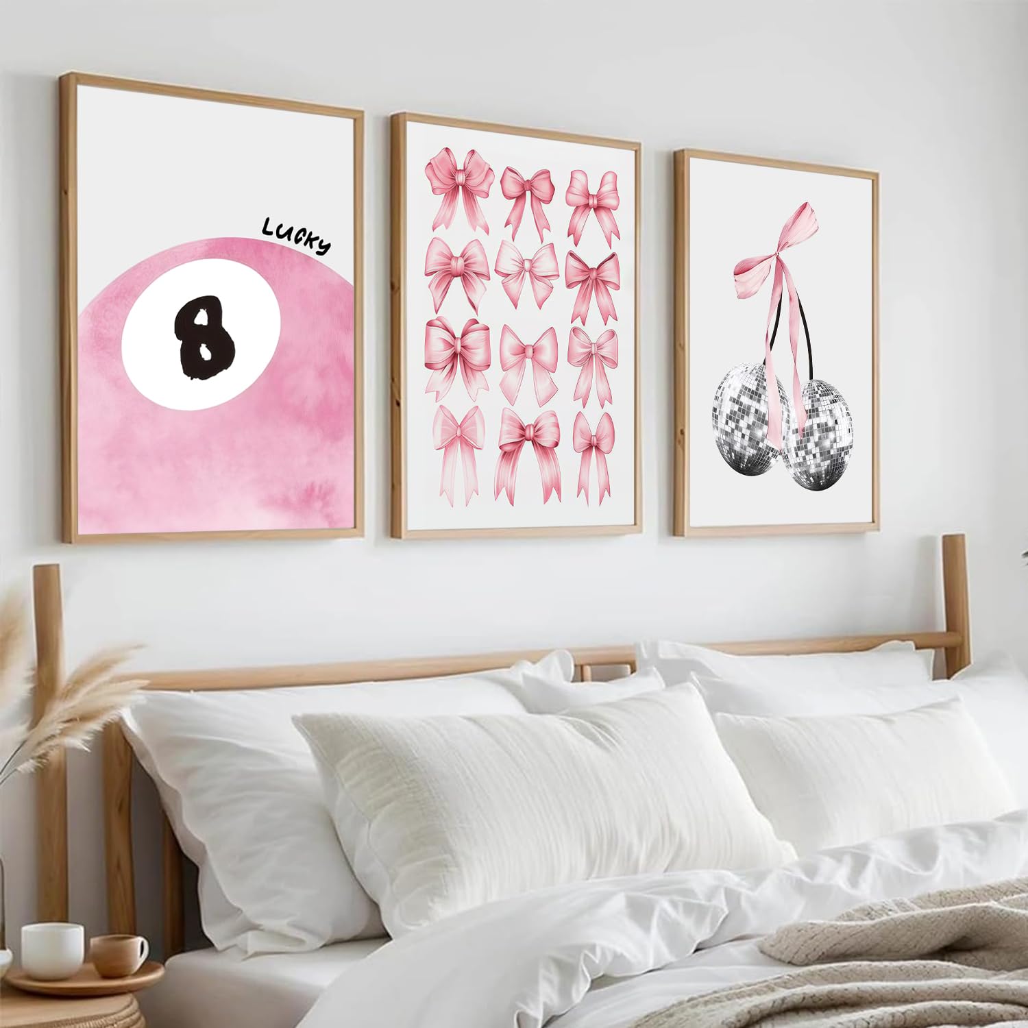 LMYSXAOZ Abstract Light Pink Lucky 8 Ball Bows Canvas Poster Modern Wall Art Unframed 12x16 inch