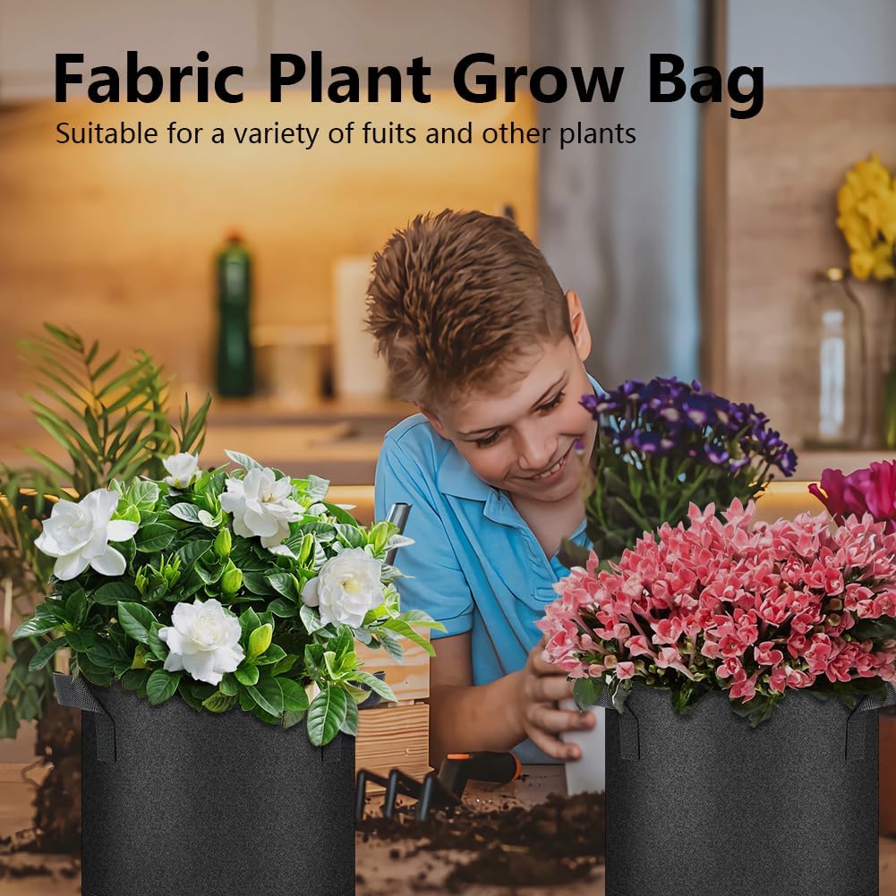 50 Pack Grow Bags, Black Heavy Duty Fabric Pots Nonwoven Potato Grow Bags with Sturdy Handles & Reinforced Stitching, Breathable Vegetable Flower Plant Growing Containers Bags (5 Gallon)