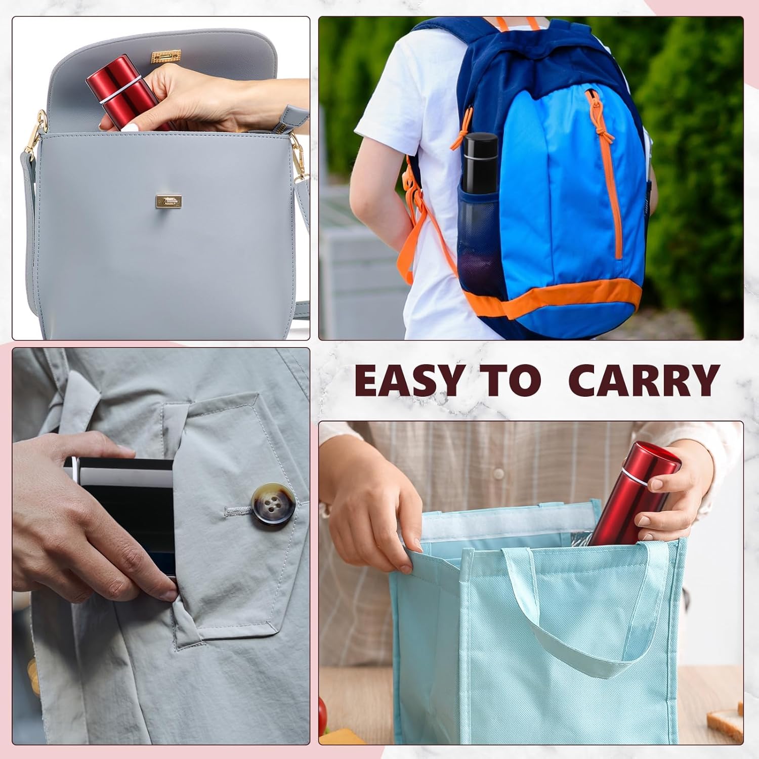 Vesici Mini Water Bottles 4.4 oz Cute Small Insulated Stainless Steel Purse Water Bottles Pocket Slim Flask Keeps Drink Cold and Hot for Women Lunch Bag Coffee(Black, Red,2 Pack) - Image 5