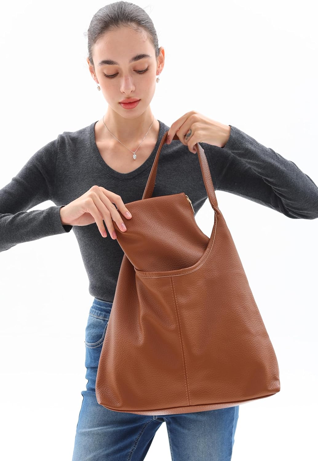 Suede Bag for Women Hobo Bag Slouchy Purse Fashionable Leather Shoulde Office Tote Handbag