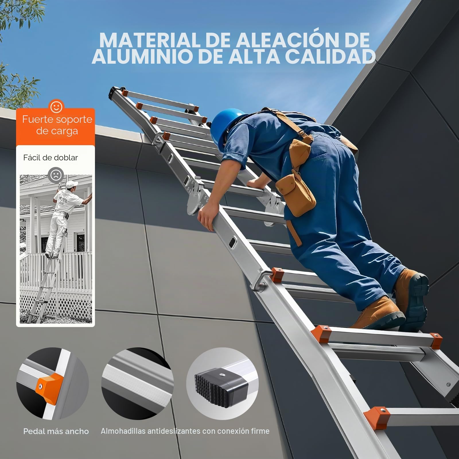 VEVOR Escalera Telescópica con Estructura en A Escalera Extensible 288 cm Escalera Plegable Portátil para RV, Tareas Escolares, Escalera de Techo para Interiores y Exteriores Carga de 149,7 kg