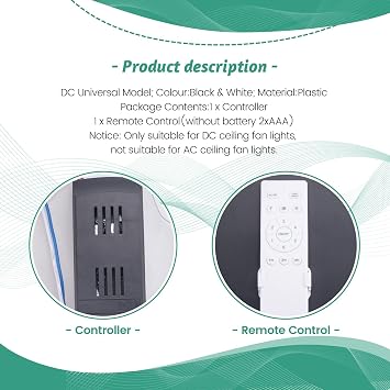 Universal Ceiling Fan Remote Control Kit, 6-Speed & Timing, Fan Lamp Controller Remote Replacement for DC Ceiling Fan Light