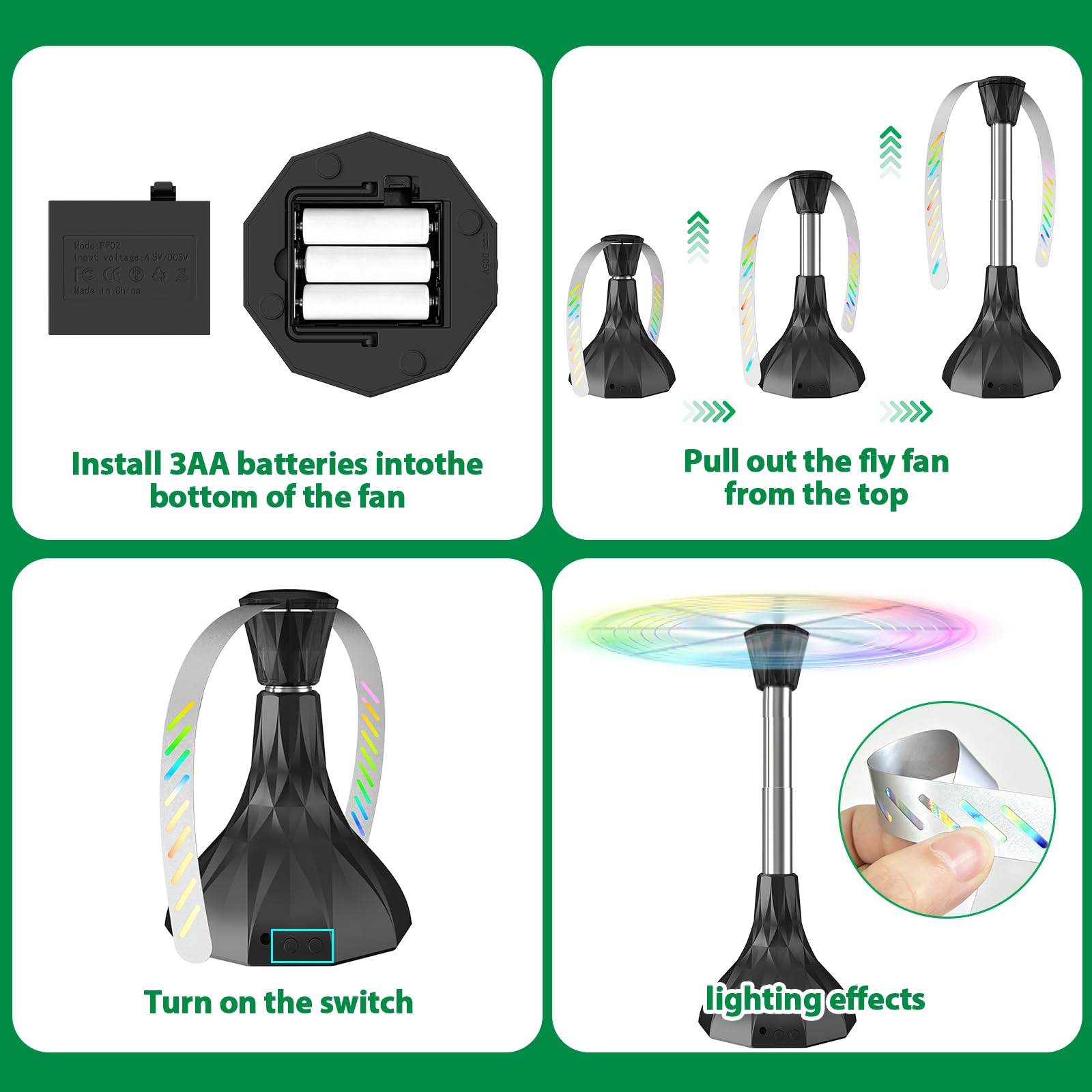 Ventilateur Anti-Mouches, Ventilateur Mouche Table, N’utilisez Pas de Produits Chimiques pour Repousser Les Mouches et Les Insectes, Idéal pour Les Barbecues, Le Camping et la Cuisine (3 PCS)