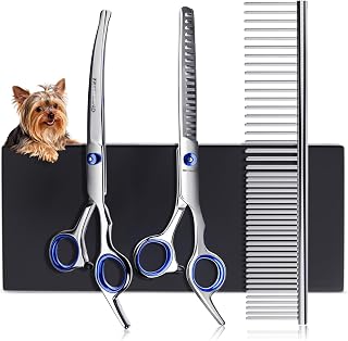 Stainless Steel Dog Scissors, Dog Scissors with Safe, Rounded Tips, 4-in-1 All-in-One Care Kit, Professional for Face, Paws and Tail Trimming, Blue