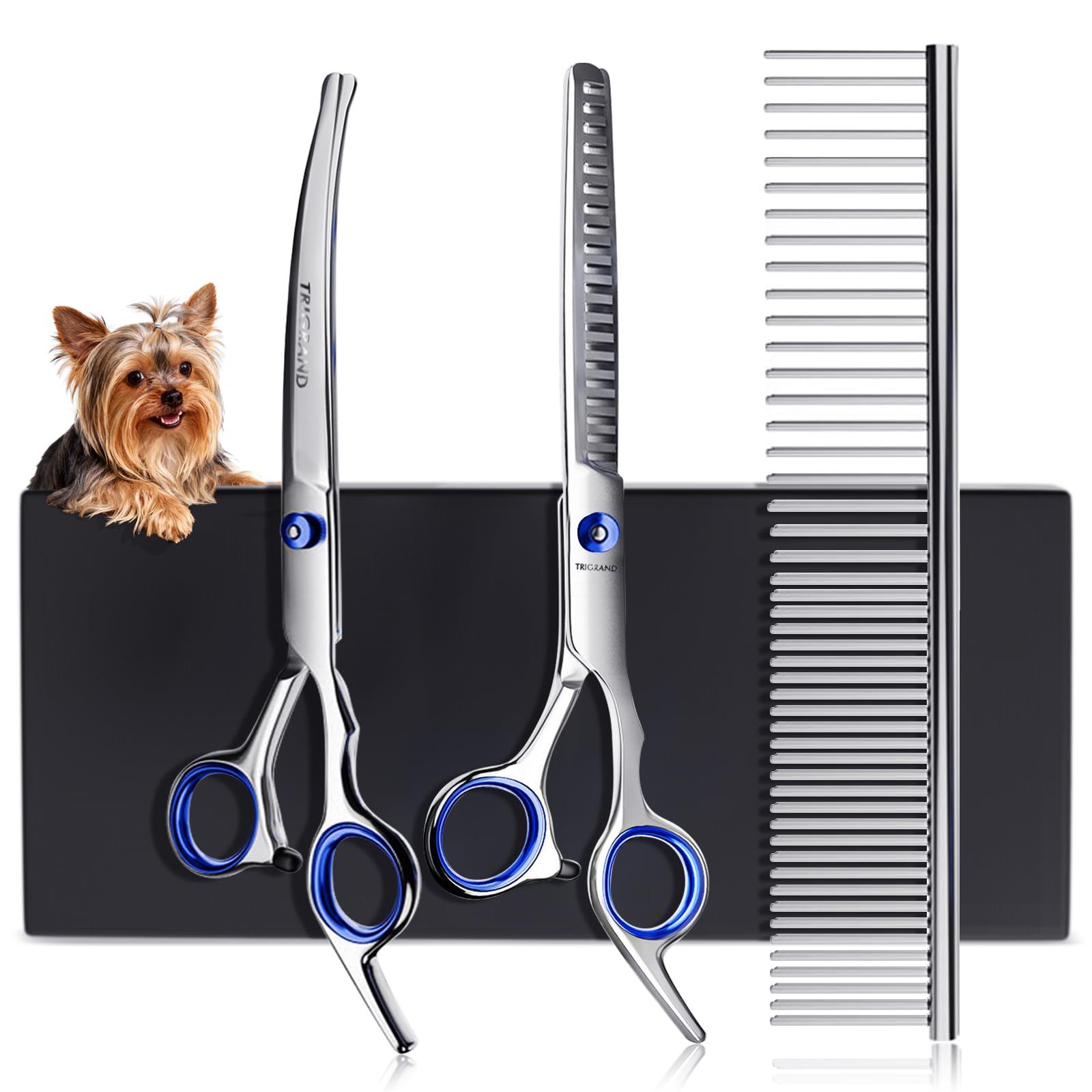 Forbici Toelettatura Cani, Acciaio Antiruggine, Punte Arrotondate Sicure, Rivestimento In Titanio, Tosatrice Professionale Per Cani Per Rifinire Muso, Zampe E Coda, Blu