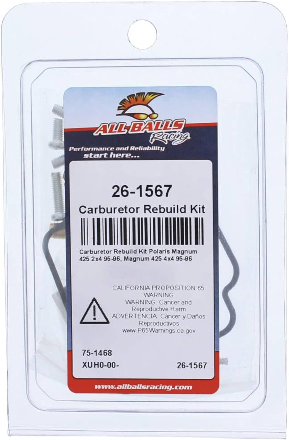 All Balls Racing 26-1567 Carburetor Kit, Complete Compatible with/Replacement For Polaris Magnum 425 2x4 1995-1996, Magnum 425 4x4 1995-1996