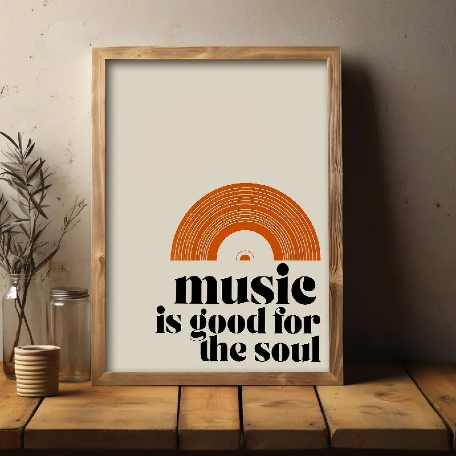 BMGKYAGL Stampe su tela con citazioni retrò La musica fa bene all'anima, splendidi poster musicali per la decorazione della casa moderna, cornice 80x120 cm