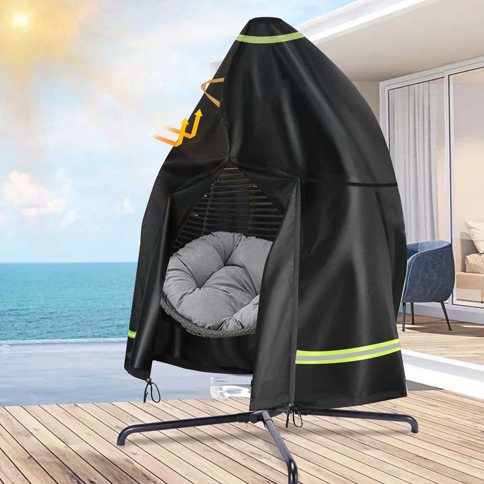 Housse de chaise à suspendre en tissu Oxford 420D robuste avec fermeture éclair et cordon de serrage, imperméable, anti-UV et coupe-vent pour balancelle de jardin (230 x 200 cm)