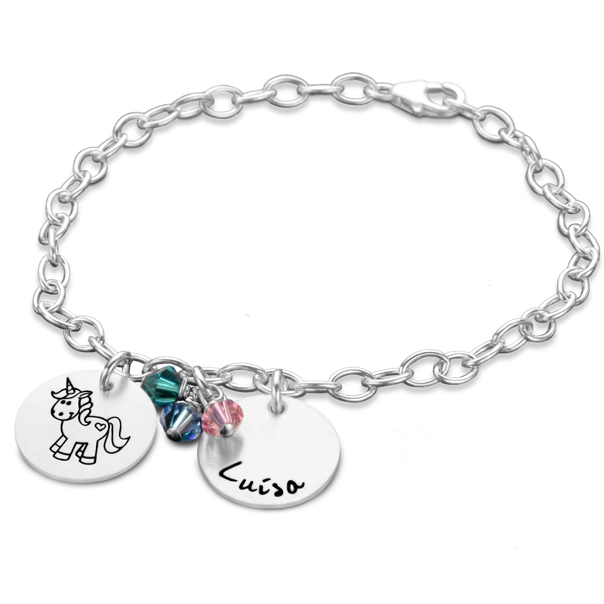 Kinderarmband Armband Mädchen Girls Gravur EINHORN REGENBOGEN 925 Silber Kinderschmuck Unicorn
