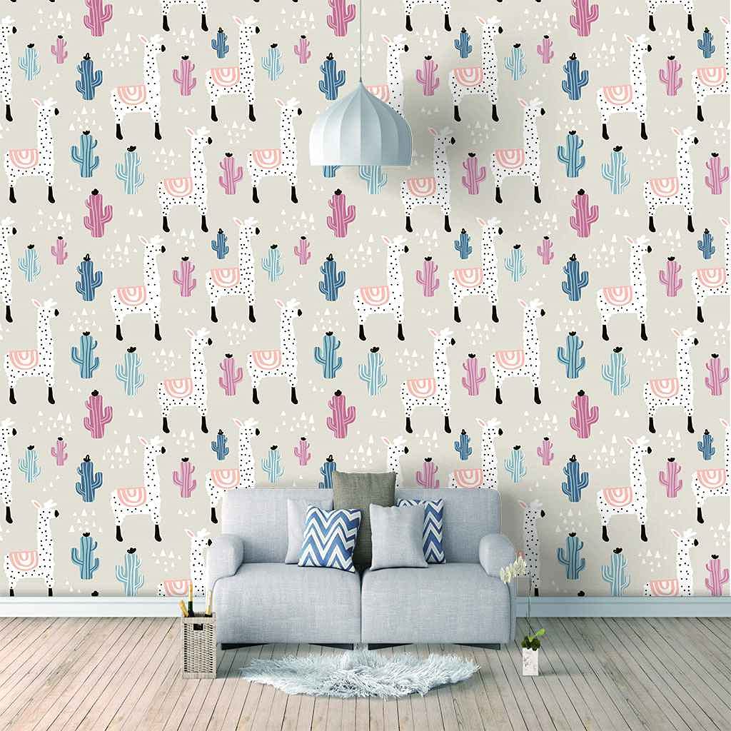 Papier peint toile auto-adhésif moutons 300x210 cm pour chambre d'enfant