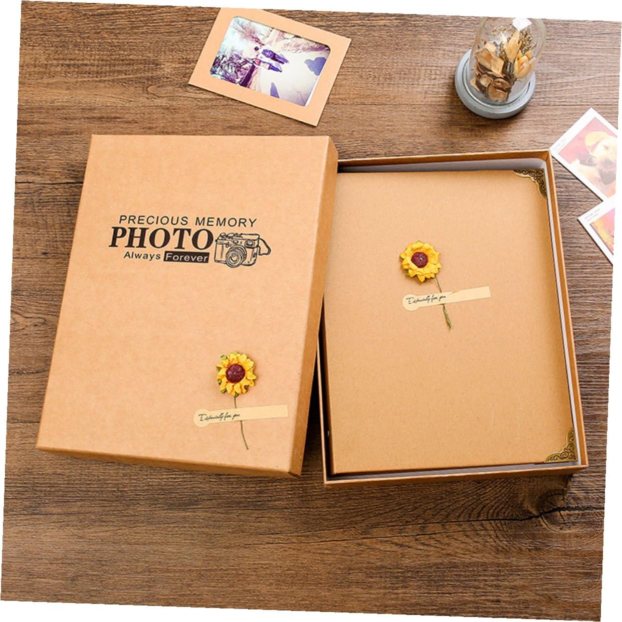 Sewroro Álbum de Fotos DIY de Papel Kraft Artesanal Álbum de Recortes en Blanco Páginas Amarillas para Colección de Fotografías y Recuerdos Adecuado para Bodas y Viajes