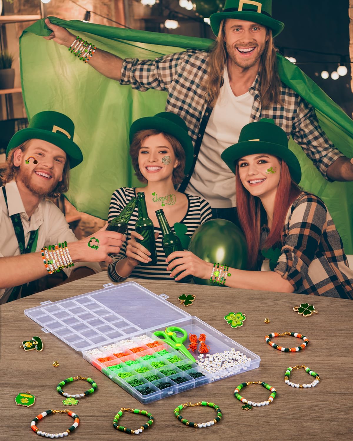 Goldwise St. Patrick’s Day Inspired Adult Jewelry Craft Set – Green, White & Orange Beads with Shamrock & Symbolic Charms for Bracelets, Necklaces & Personalized Accessories - Image 6