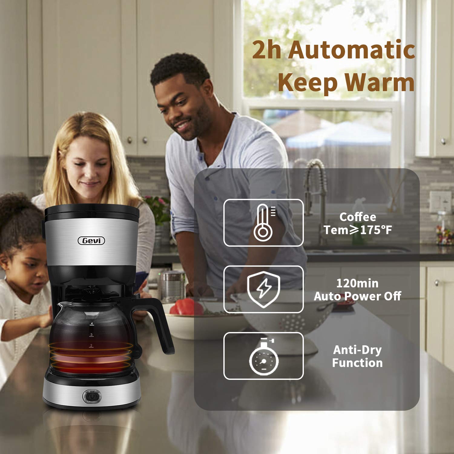 Gevi 4Cup Coffee Maker with AutoShut Off, Small Drip Coffeemaker Compact Coffee Pot Brewer