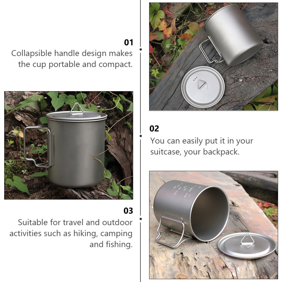 Faltbarer Titanbecher 750ml mit Deckel für Camping