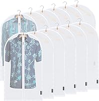 BALEINE 40'' Translucent Waterproof Garment Bags, 12 Pack PEVA Dress Suit Covers for Closet Storage & Travel (White)