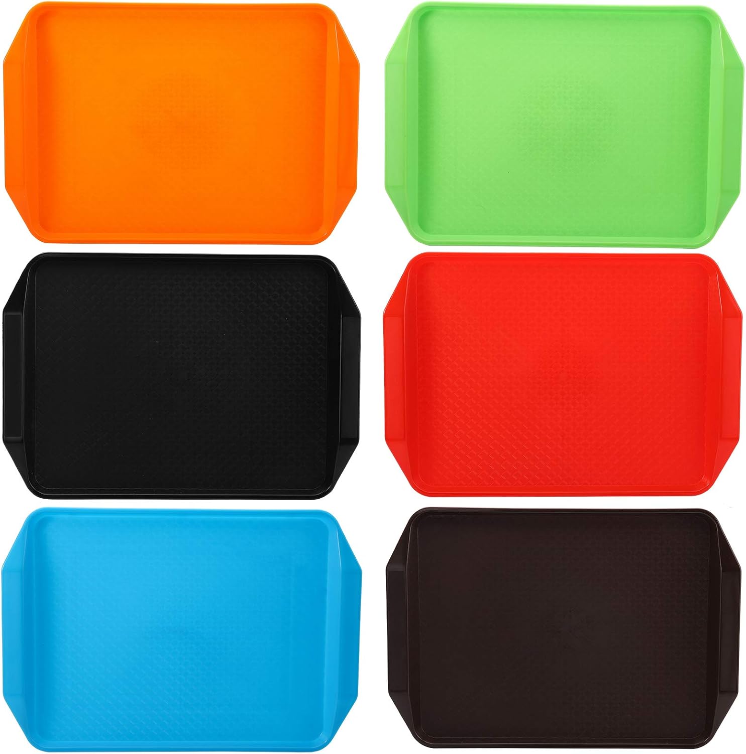 Cedilis 6 Pack Plastic Fast Food Trays for Eating, Serving Trays for Lunch, Assorted Colors, 17IN x 11.8IN