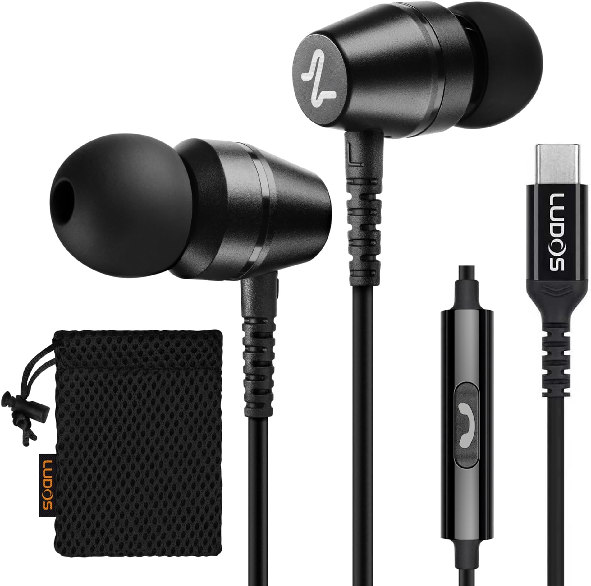 Ludos OMNITONE USB C Headphones for iPhone 17 16 15 Pro Max Plus Air iPad Pro, 5 Years Warranty, USB-C Earbuds for Samsung Galaxy S24 S23 Ultra S22 S21 FE S20 Z Flip 3 Fold 4, USB Type C Earphones