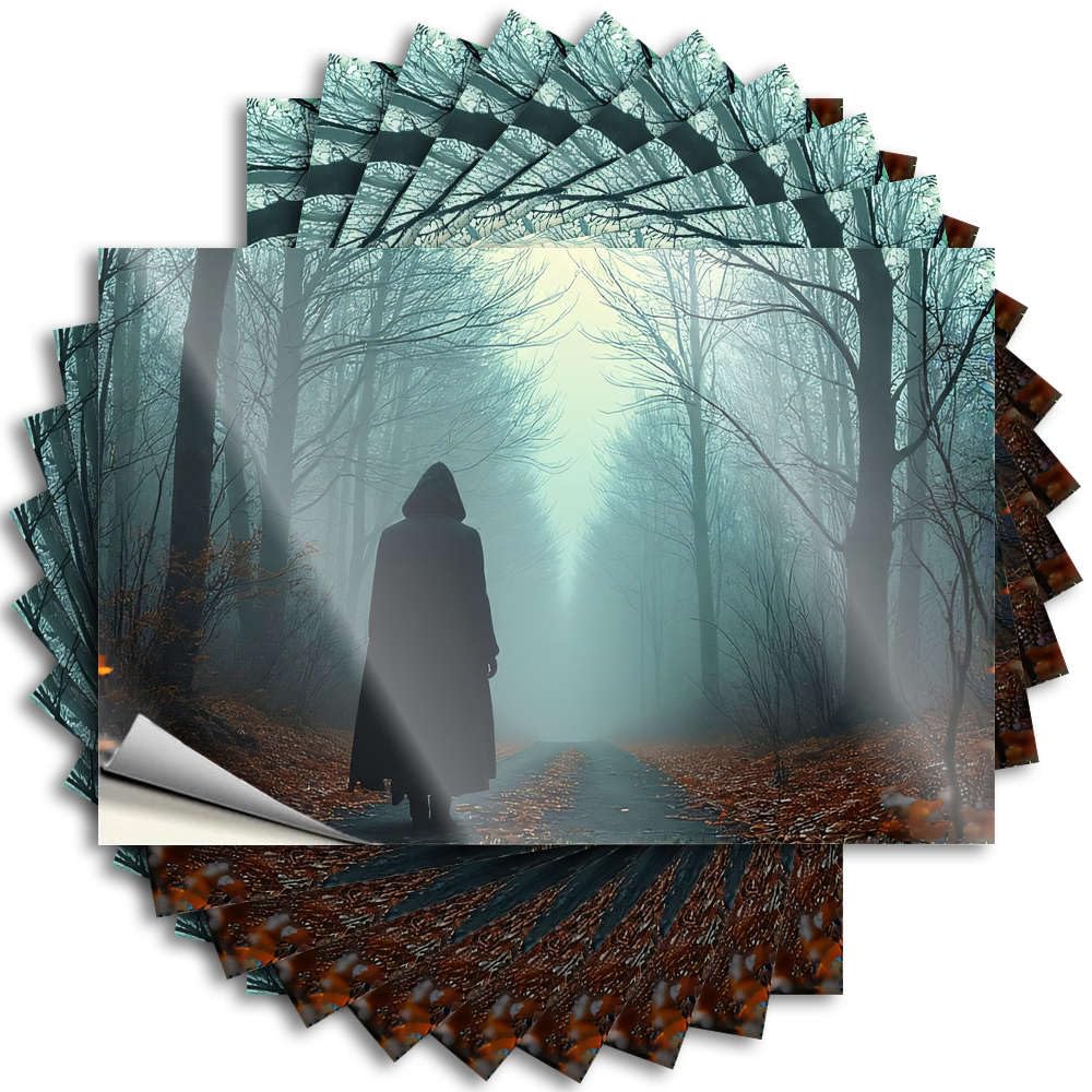 Fzfn Men's Colour Lettering Sticker Home Decor Waterproof Vinyl Sticker | A Hooded Figure Walks Down A Foggy Book Laptop For Girls Diy Projects(8X12cm)