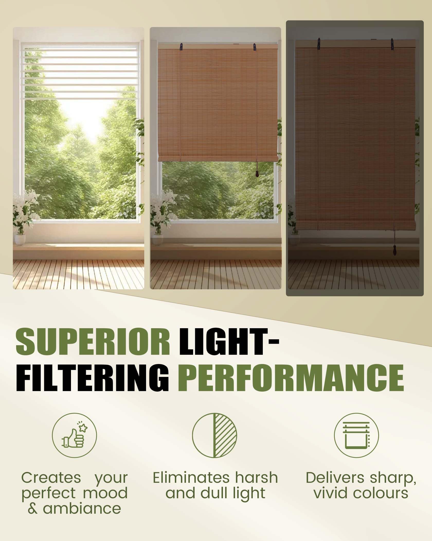 FoundGo 120x160cm Bambusrollo Retro Bambus Rollo Breit Fenster Rollo aus Bambus für Innen, Sichtschutz Sonnenschutz Bambusrollo Jalousie für Tür & Fenster (Breite x Länge)