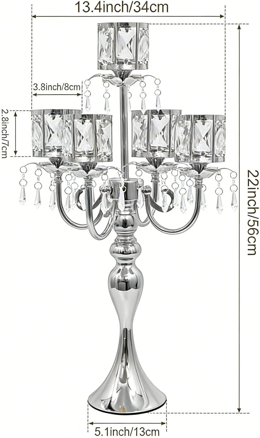 トールフロアキャンドルホルダー - ウェディングセンターピースデコレーション用ゴールド燭台2個、メタル5アームキャンドルスティック、