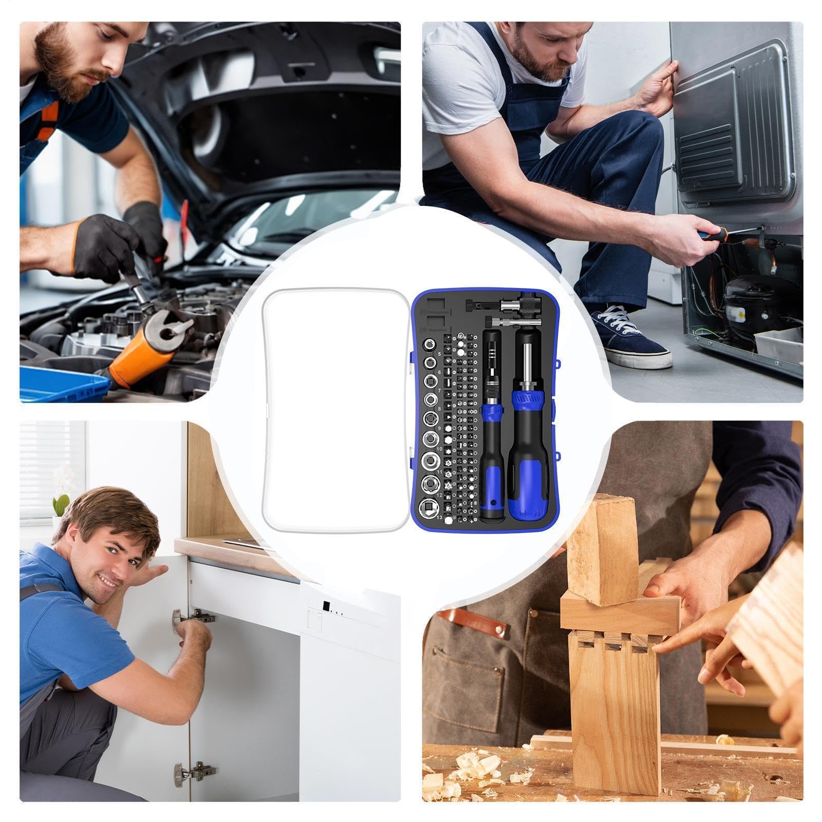 Set Cacciavite a Cricchetto 77-in-1 Attrezzo Telescopico per Riparazioni | Set Cacciaviti a Cricchetto Per Proprietari di Casa, Meccanici, Montatori, Fai-da-te, Elettricisti, Officina