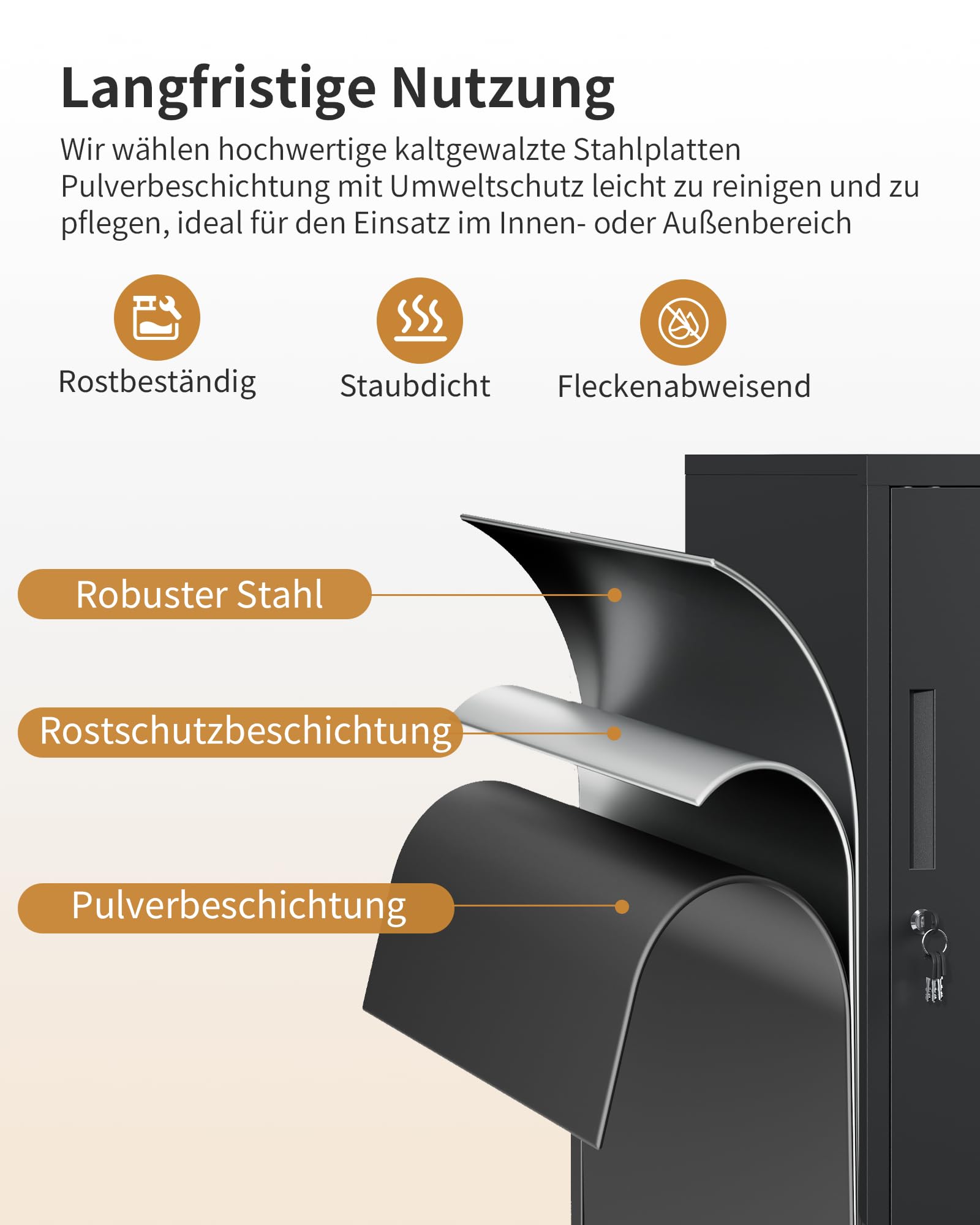 Aktenschrank abschließbar 40 x 40 x 91.5cm Metallschrank Schwarz