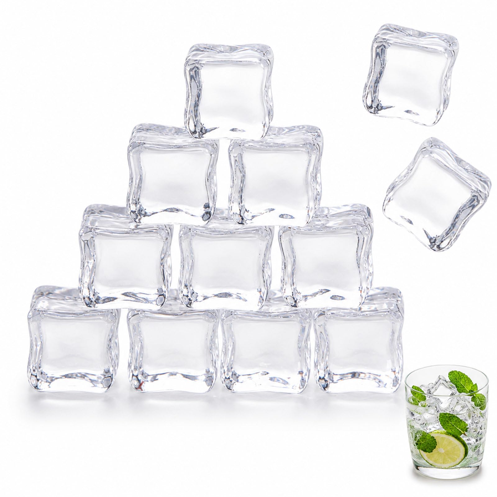 12 Pcs Clear Acrylic Fake Ice Cubes, 2.5cm Irregular Artificial Ice Chunks for Photography Props, Cocktail Bars, Party Decor & Retail Display