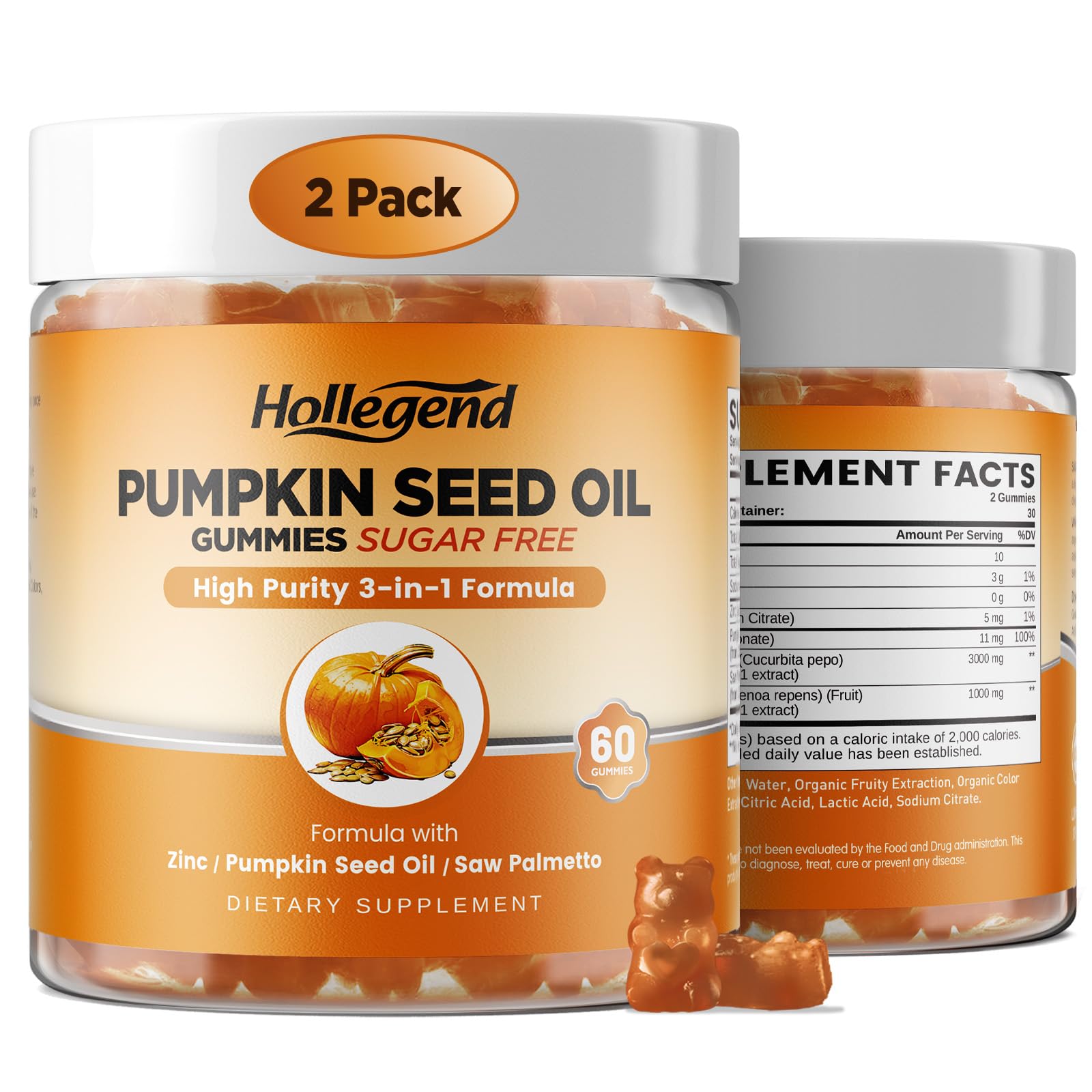 Pumpkin Seed Oil Gummies with Saw Palmetto, for Hair Growth & Men Health 60 Count (Pack of 2)