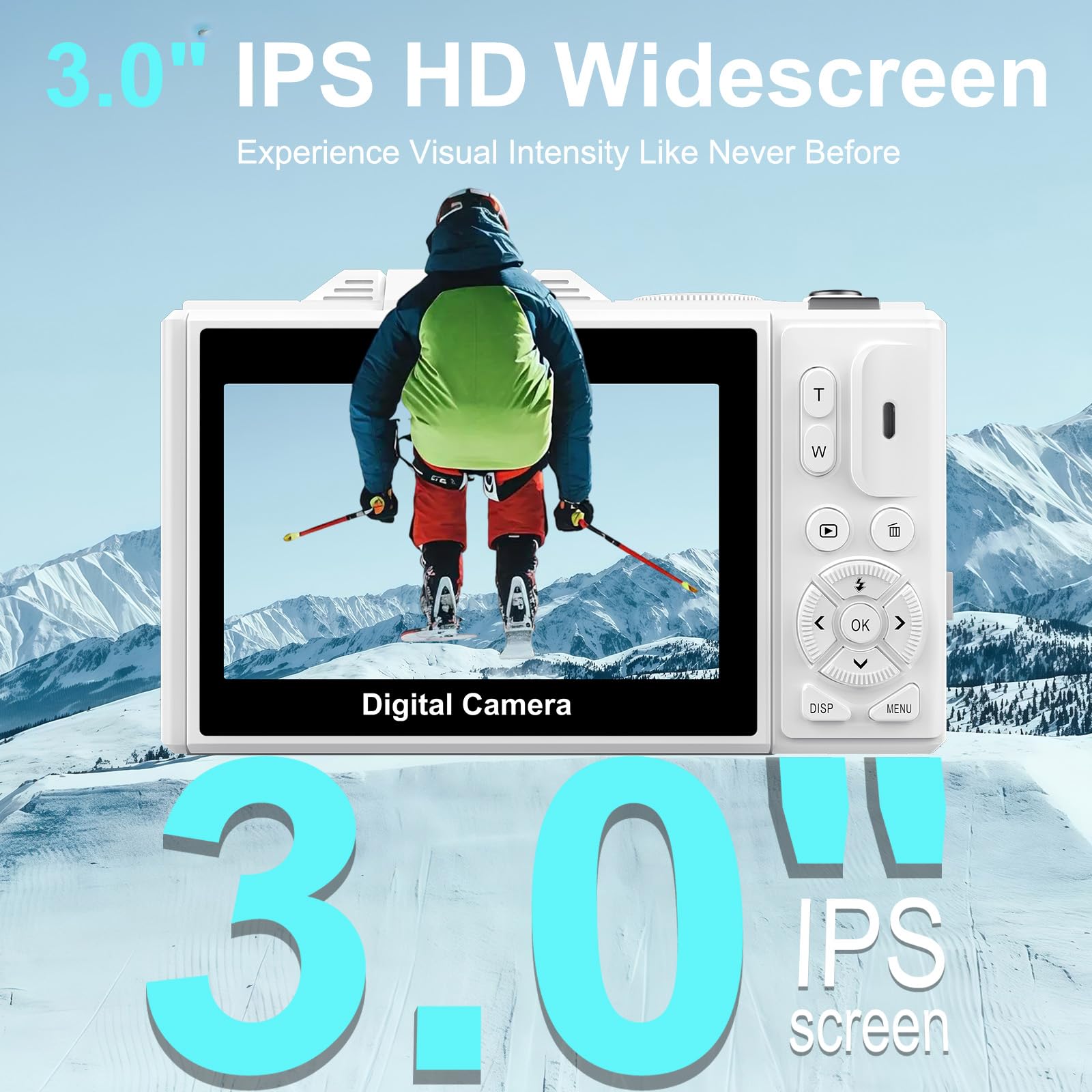 Fotocamera digitale 5K per fotografia, 75 MP, WiFi, per YouTube, fotocamere digitali UHD con zoom 18X e schermo flip da 3 pollici a 180°, fotocamera flash per fotografia di viaggio per principianti e