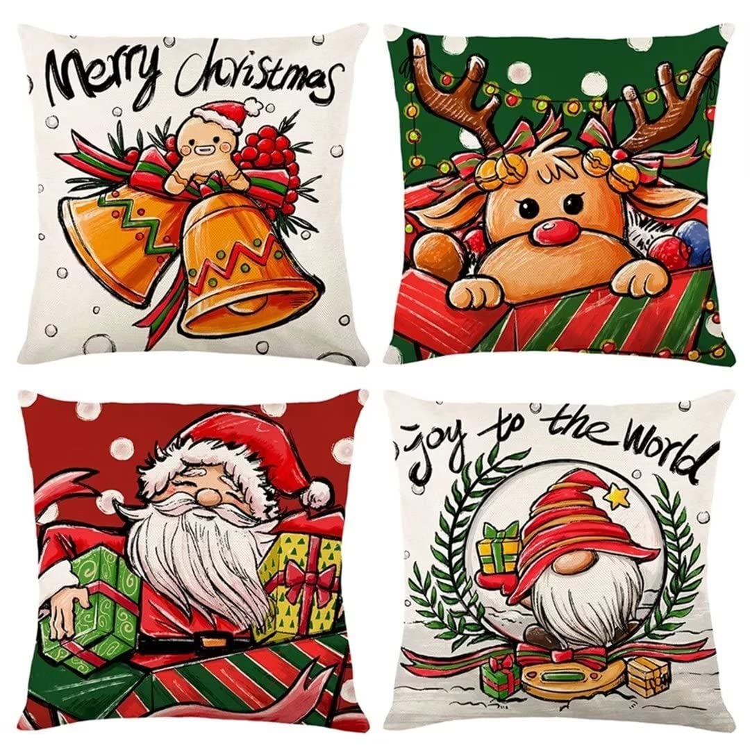 Housse de coussin Noël 40x40cm taie oreiller lin canapé lot de 4 carrées CH-1792