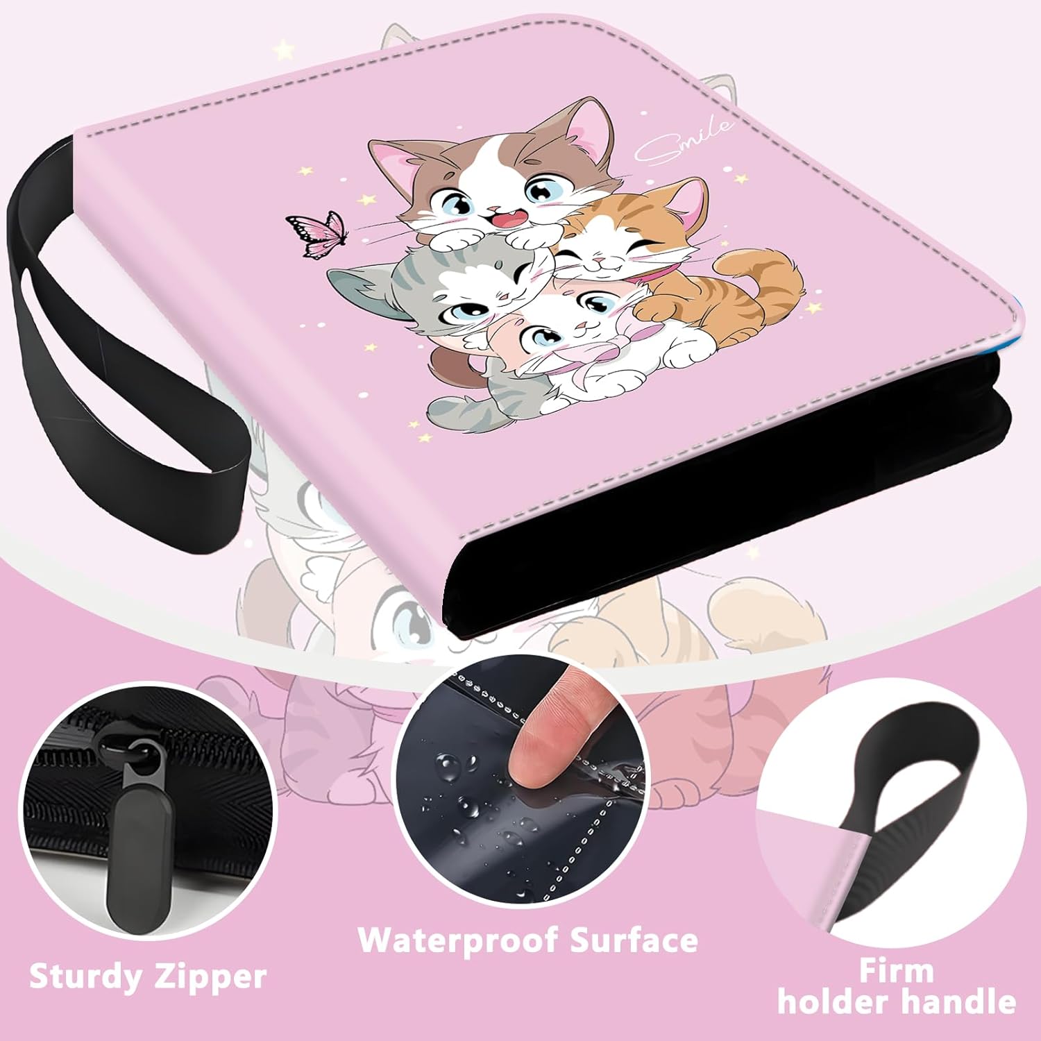 Card Binder for Girls Gifts 4 Pocket with 50 Sleeves 400 Cards Collectible Trading Binder Case Cute Album Holder Game sports collector supplier provides books、for MTG, TCG & Sport Cards(Cute 4 cats)