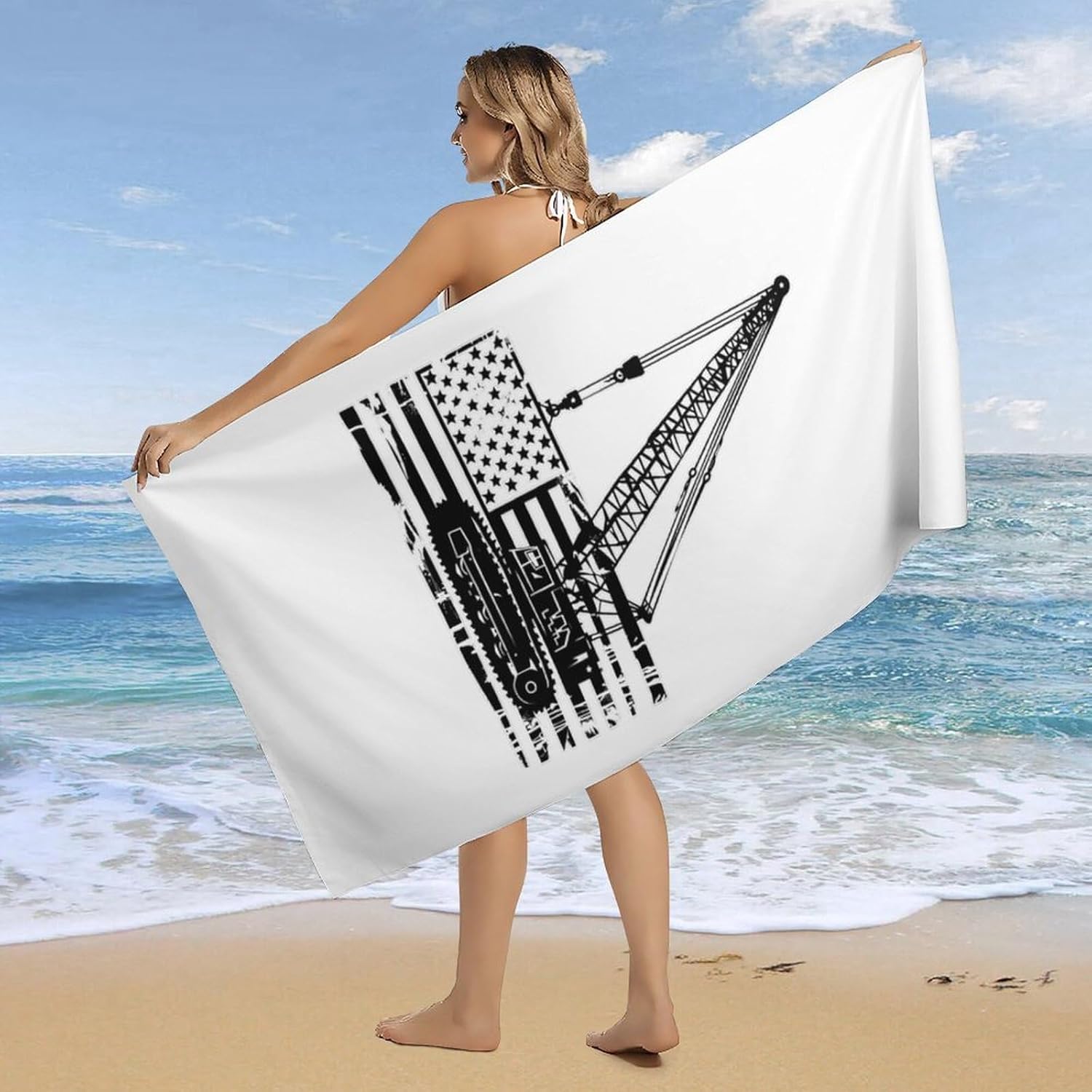 Crane Operator American Flag Bath Towel Beach Towels Quick Dry Oversized Bath Blanket Highly Absorbent Towel for Women Men 160x80cm