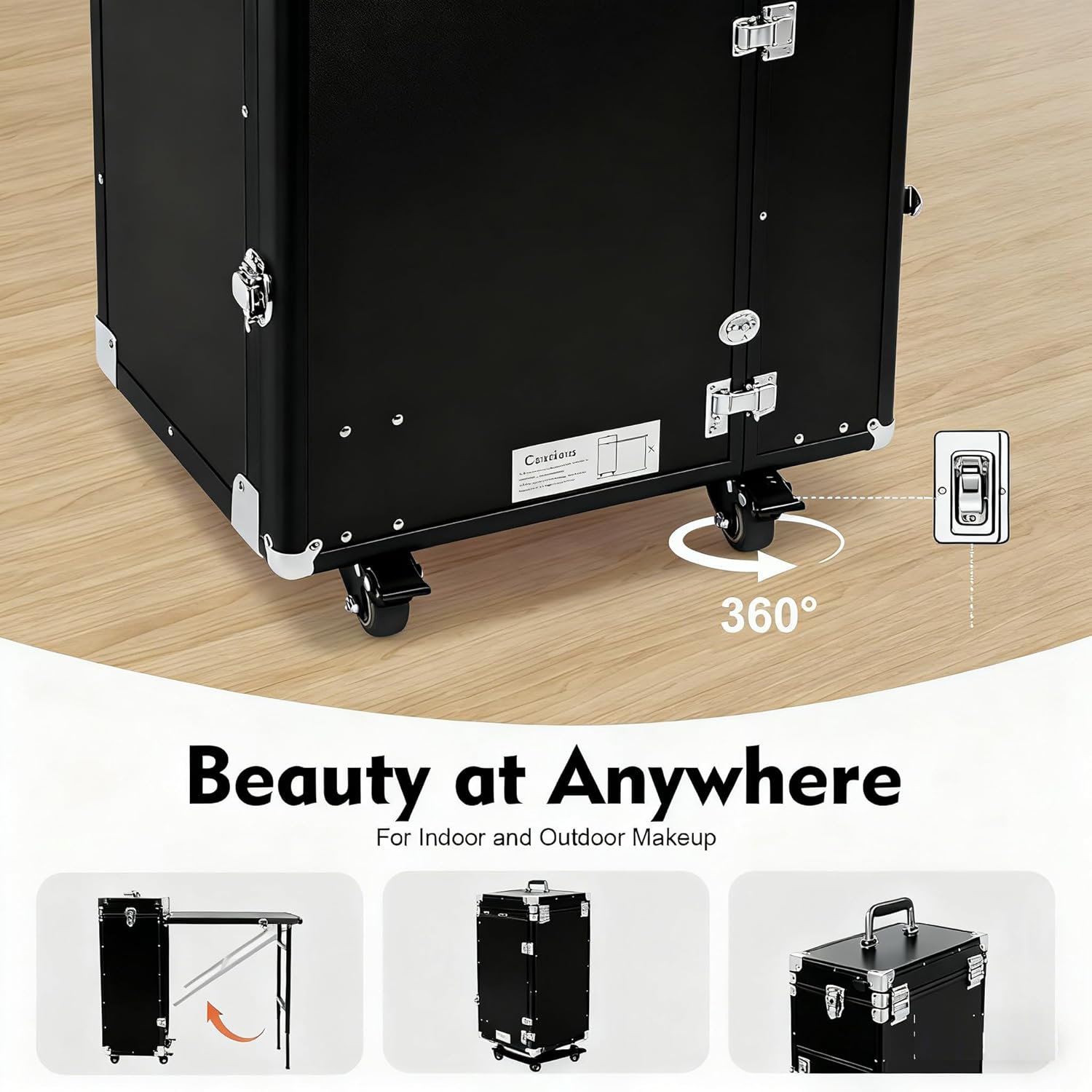 Rolling Manicure Table 5 Drawers Makeup Case, Professional Rolling Travel Nail Desk, Foldable Nail Tables Travel Cosmetic Trolley Storage Organizer for Hairdressers, Makeup Artists (Black)